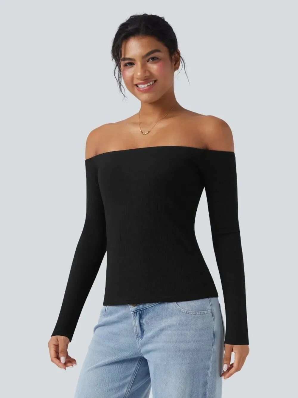 HALARA Ribbed Off-Shoulder 2-in-1 Top | Black | XL | NWT - Picture 4 of 7